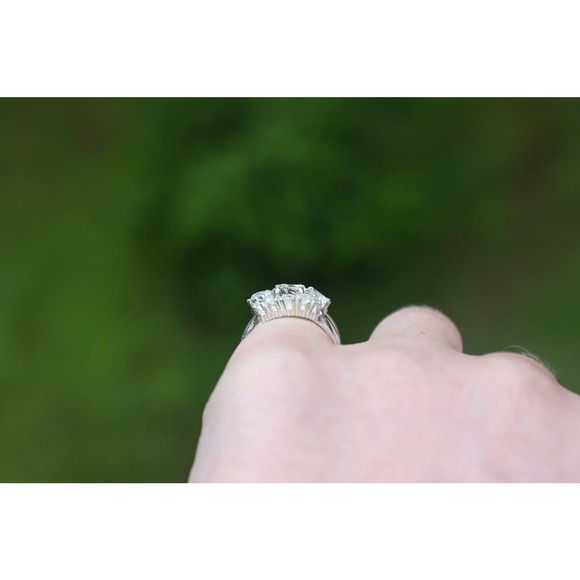 Raw Crystal Engagement Ring - Silver Stacked Diamond-Look Ring - Handcrafted - Picture 2 of 8